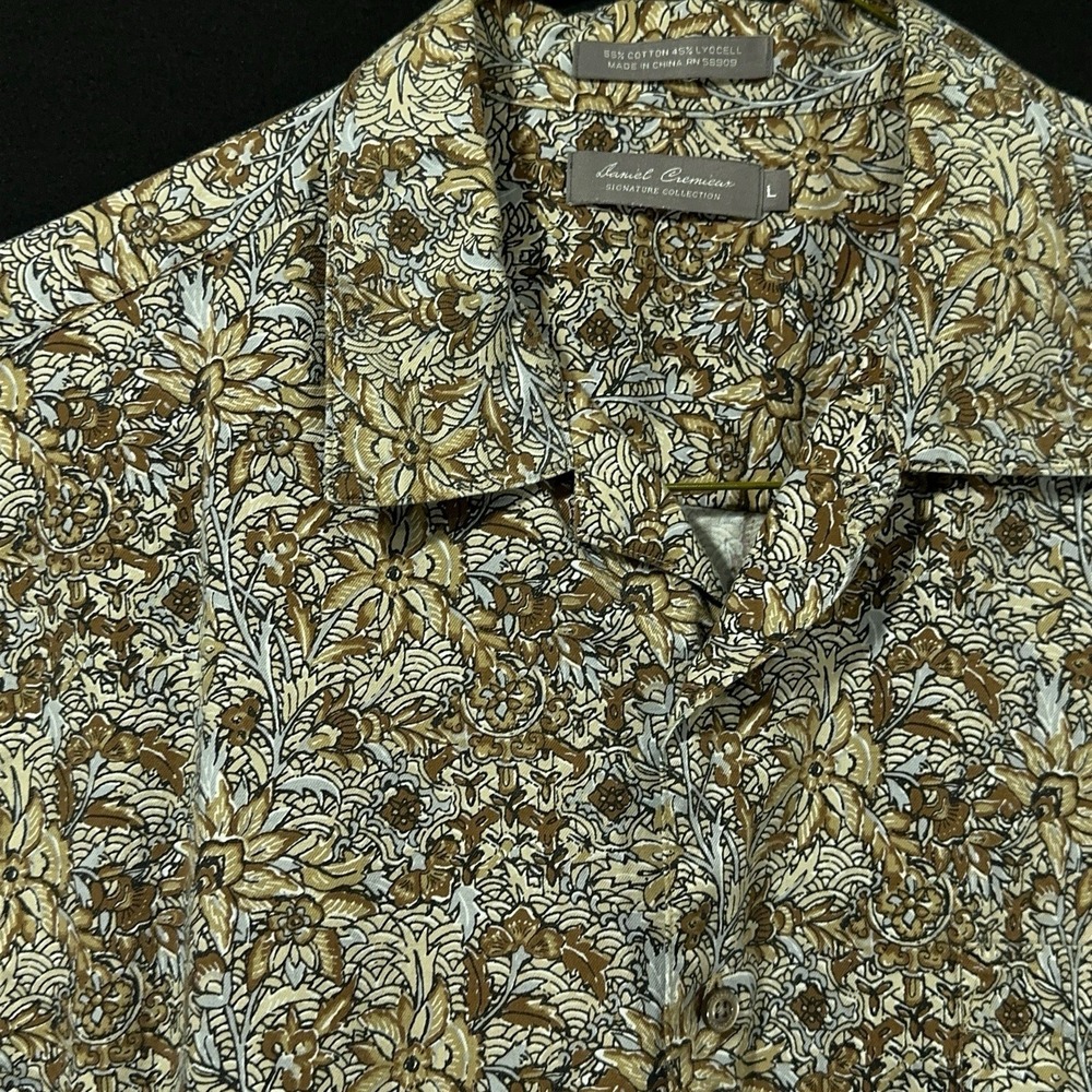 Daniel‎ Cremieux Men's L Signature Collection Shirt Beige Floral Short Sleeve